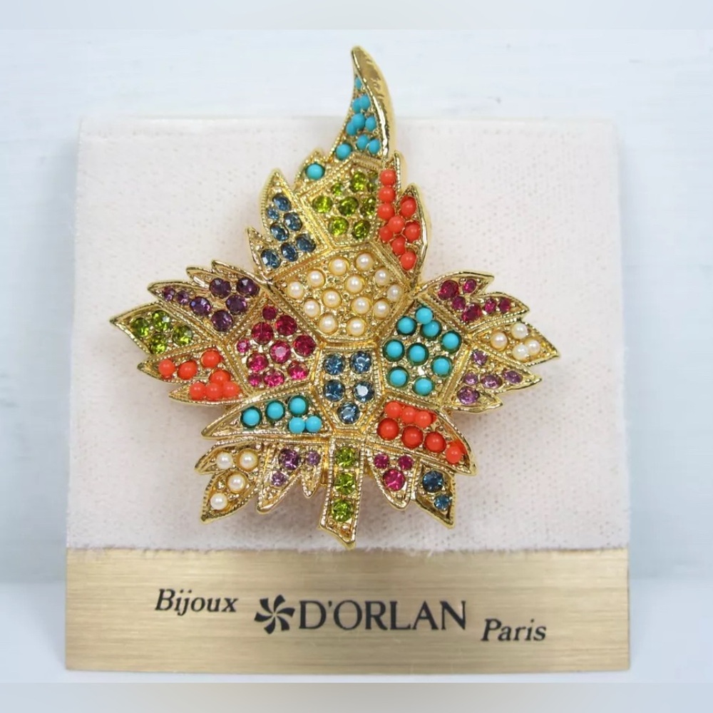 New💃D'Orlan Gold Plated Brooch with Swarovski Crystals and Sandstones - 0066